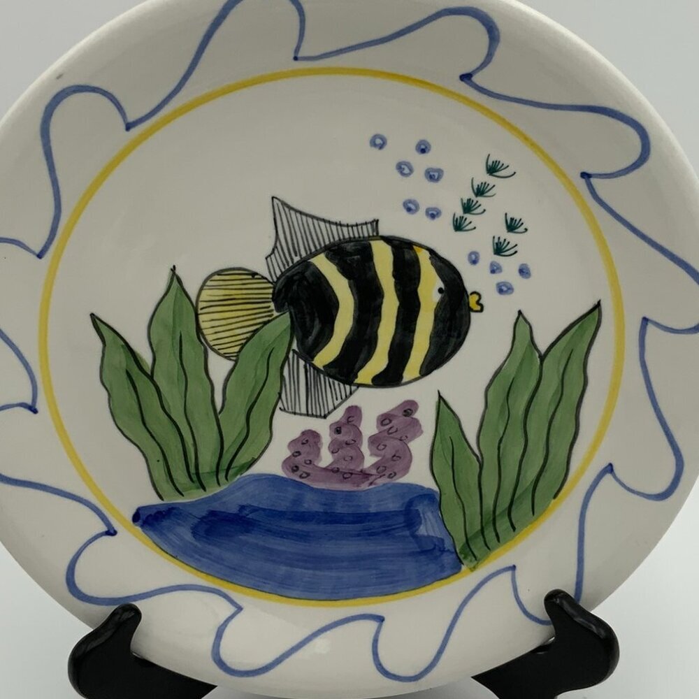 Pair of RARE Emerald Collection Hand Painted Dinner Plate Fish Ocean Aquarium